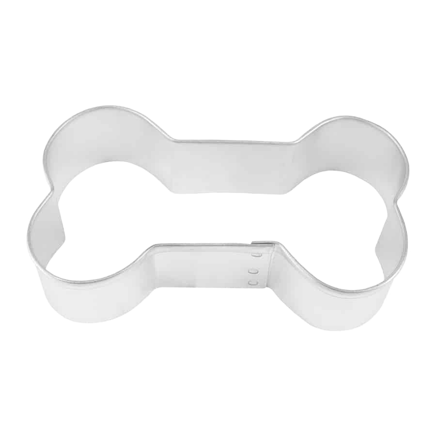 Metal dog bone shaped cookie cutter measuring 3.5 inches for baking and kitchen use