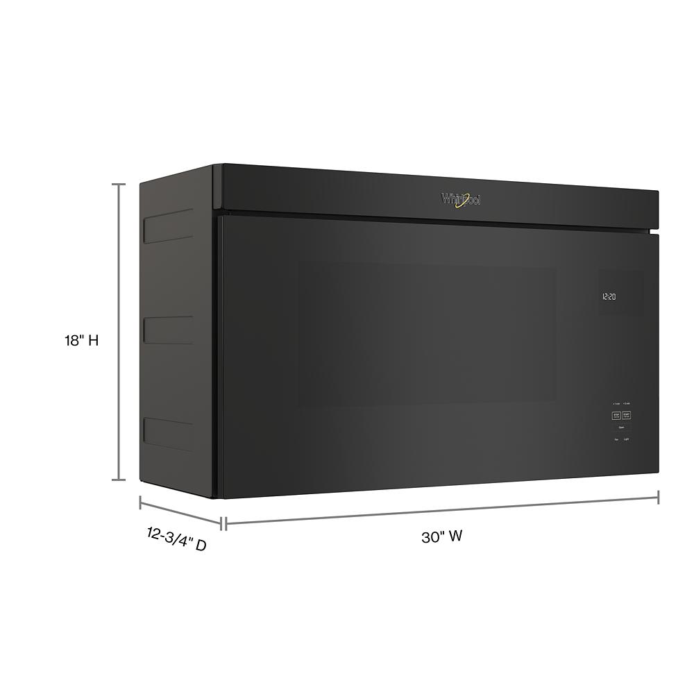 Black built-in microwave with flush mount design and digital display for modern kitchen appliance setup