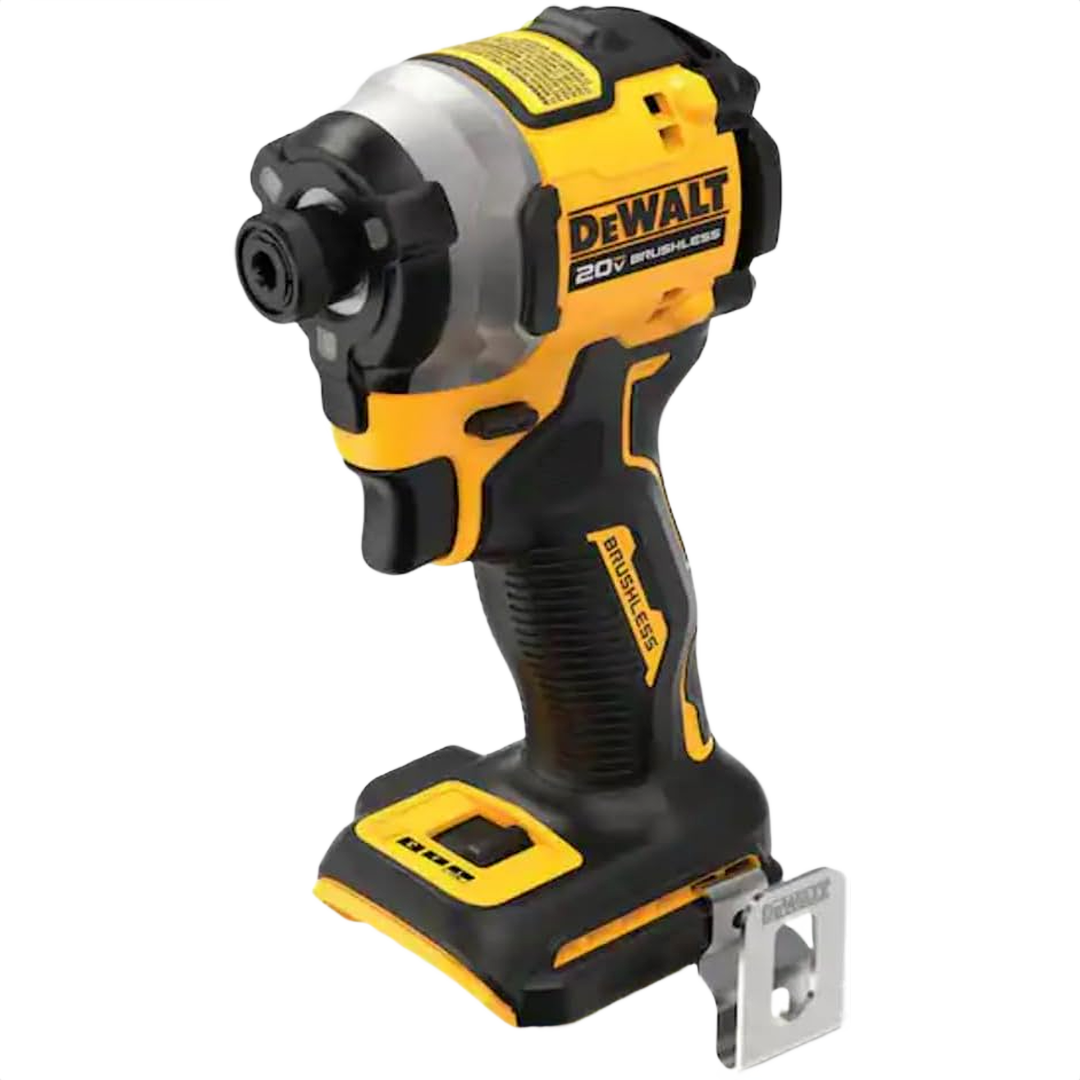 Compact cordless impact driver in yellow and black with brushless motor and ergonomic grip for tools and home improvement tasks