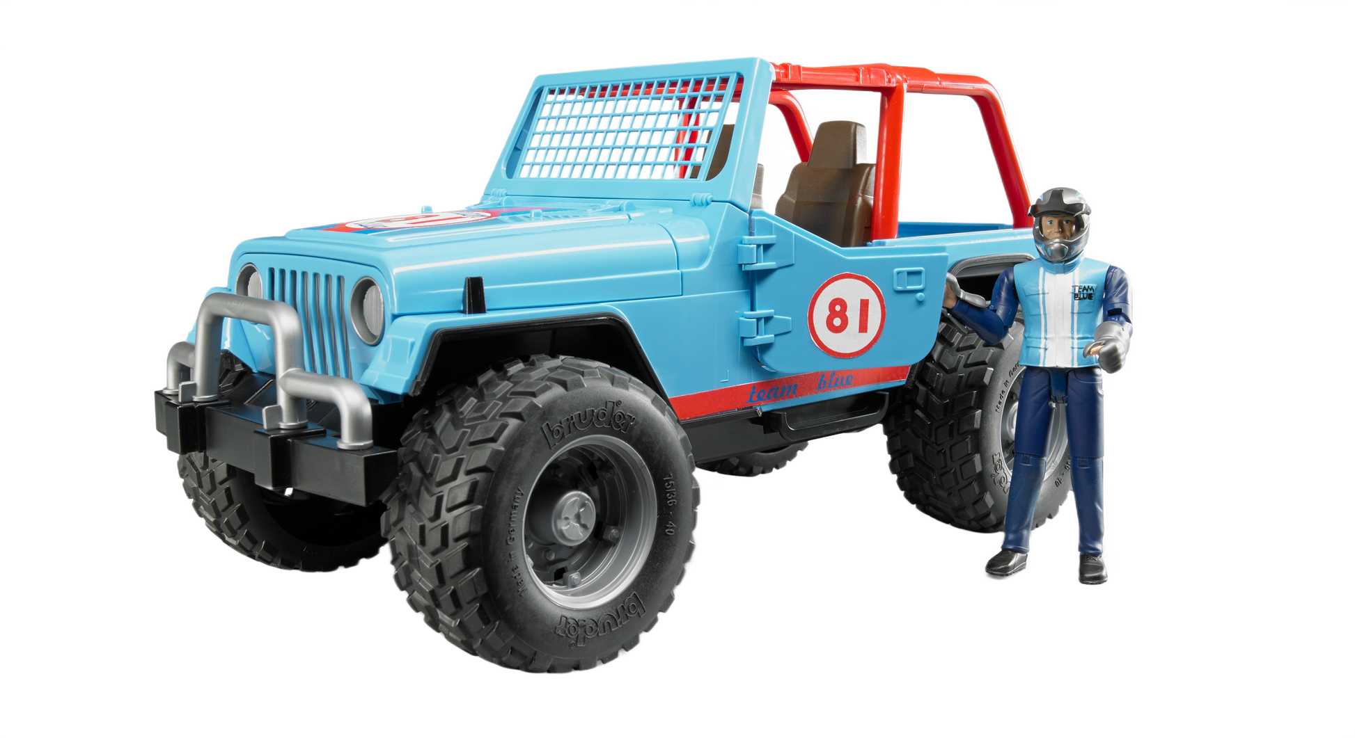 Blue Bruder off-road toy jeep with large tires and driver figure in Vehicles & Remote Controlled Toys collection
