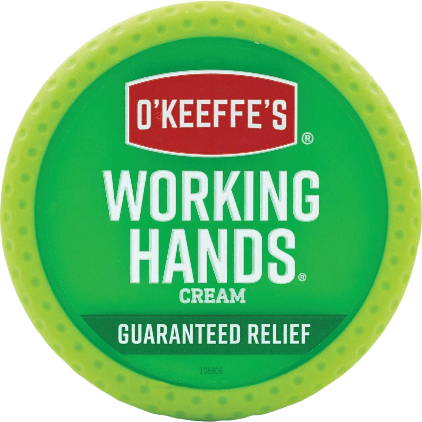Green jar lid of O'Keeffe's Working Hands hand cream for dry skin relief in Health & Beauty and Skin Care collections