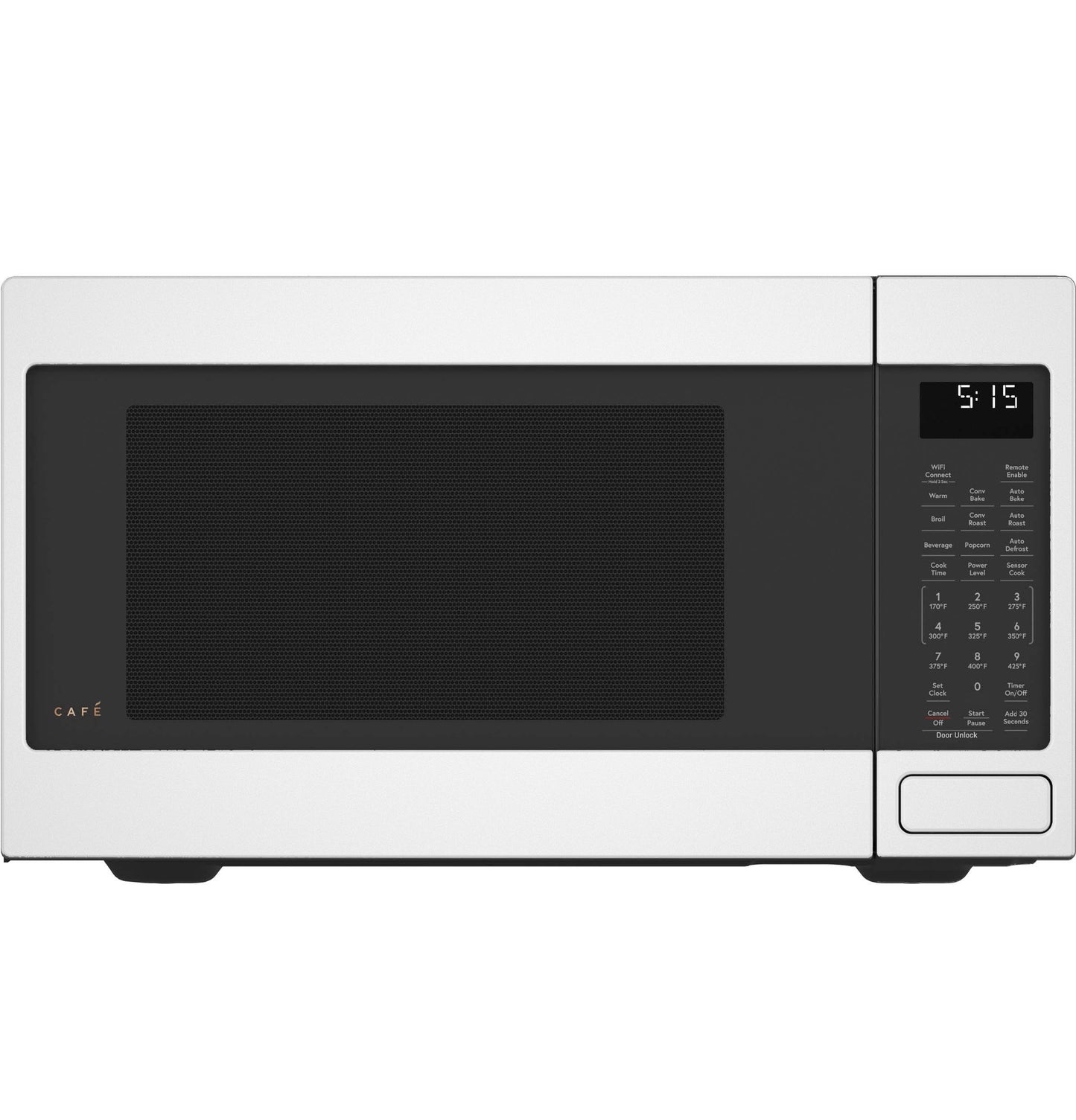 White smart countertop microwave with digital display and control panel, part of Microwaves and Kitchen & Kitchenware collections