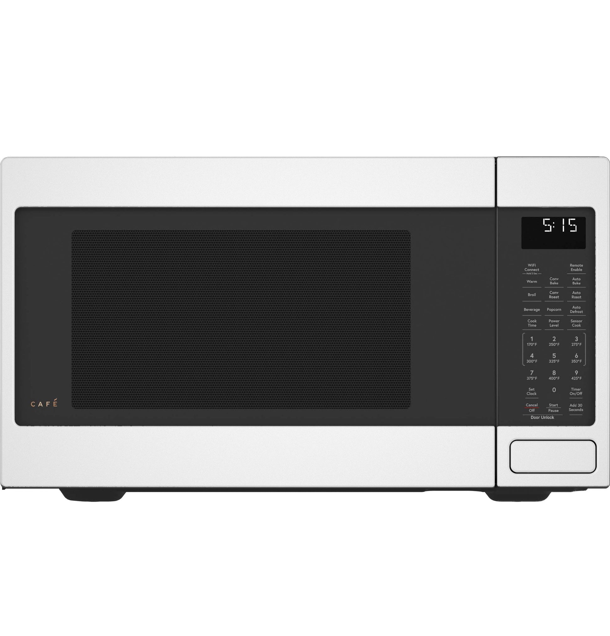 White smart countertop microwave with digital display and control panel, part of Microwaves and Kitchen & Kitchenware collections