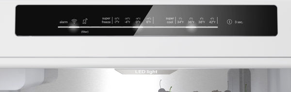 800 Series, Free-standing fridge-freezer with freezer at bottom, glass door, 24'', White, Total No Frost
