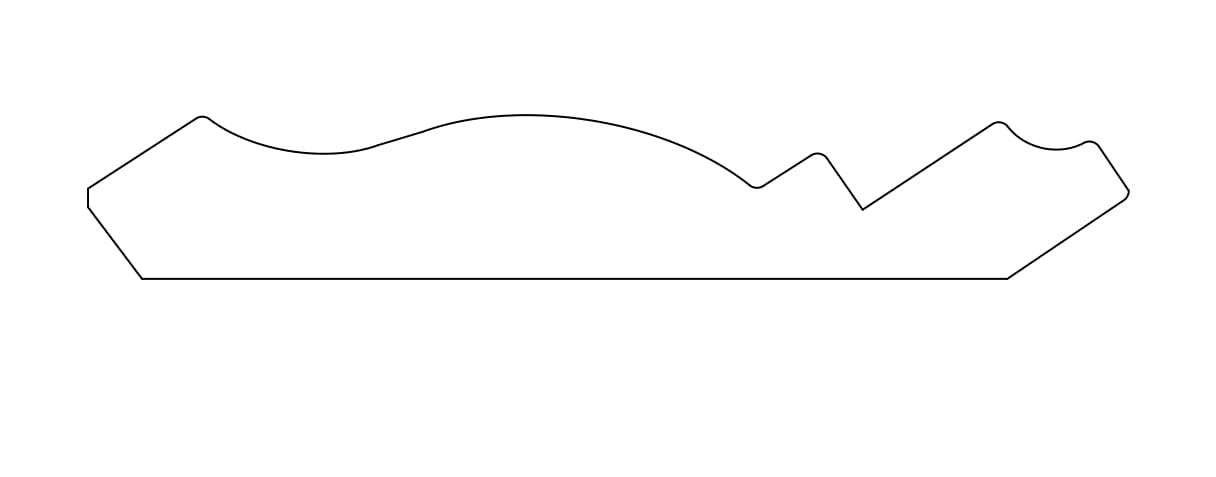 Profile view of crown molding with smooth curves and angled edges for home improvement projects