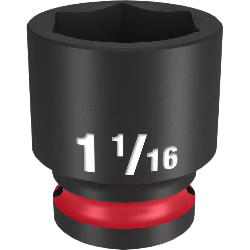 Standard 1-1/16 inch impact socket with 6-point opening and red ring for hand tool and woodworking use