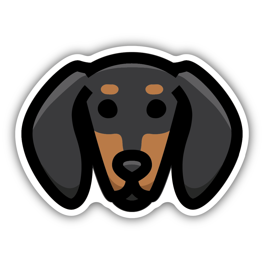 Minimalist dachshund face sticker with distinctive black and brown colors, ideal for dorm organization and sticker collections