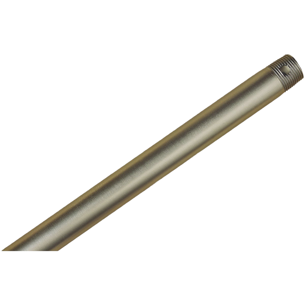 Brushed nickel downrod with tapered threaded ends for ceiling fan installation in lighting and home decor collections