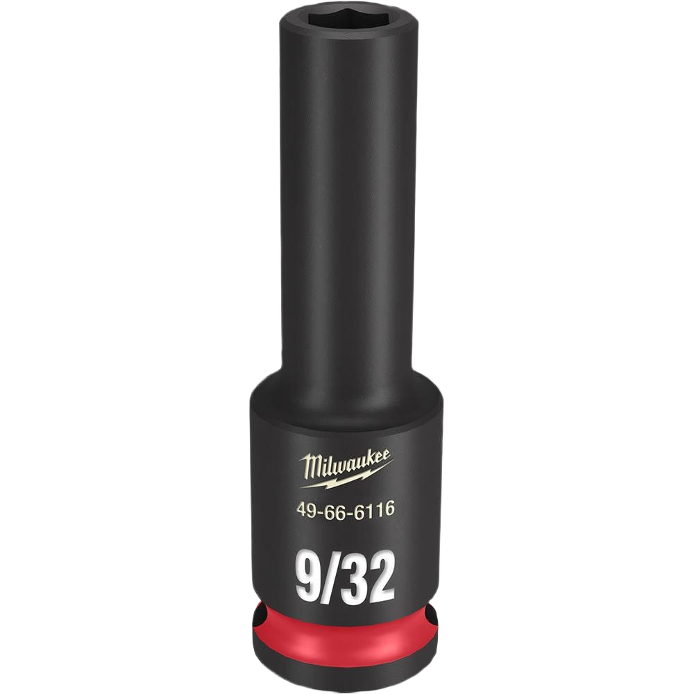 Deep 9/32 inch 3/8" drive 6 point impact socket with red ring, part of Milwaukee Hand Tools under $50 collection