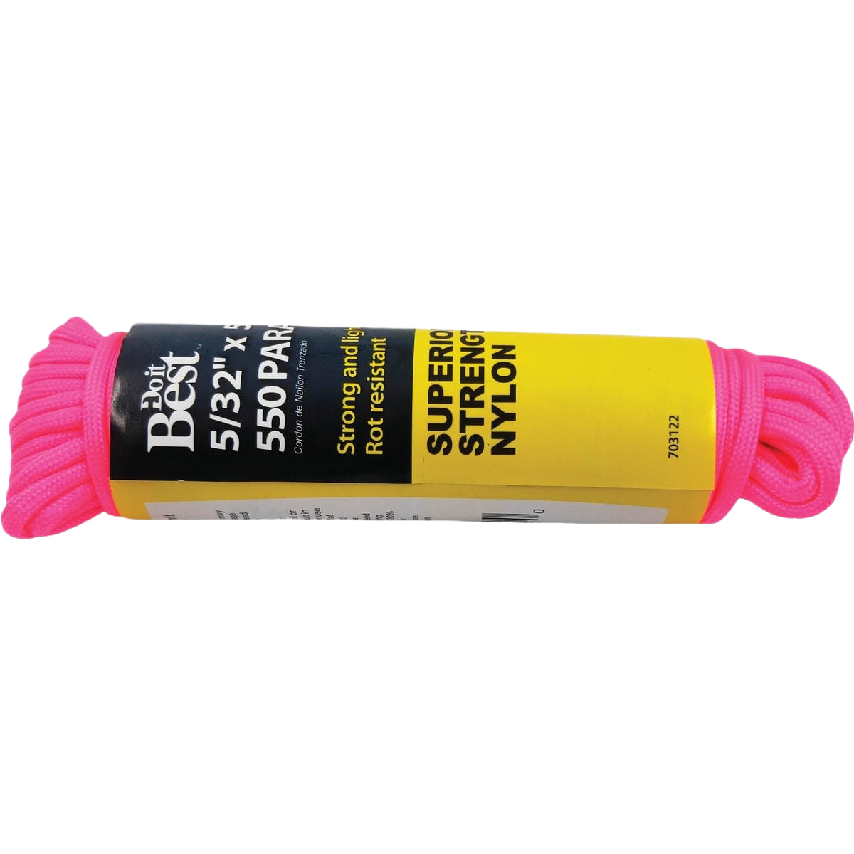 Coiled bright pink nylon paracord designed for tools and home improvement with durable, rot-resistant construction