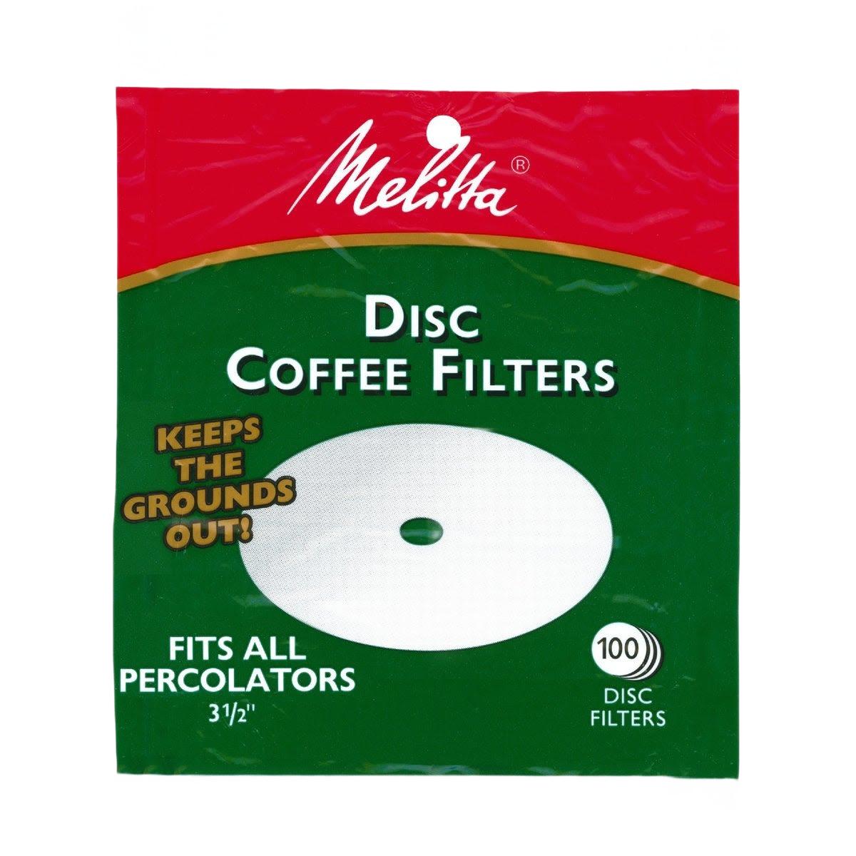 Package of round paper disc coffee filters designed to fit percolators, part of kitchenware and kitchen essentials collections