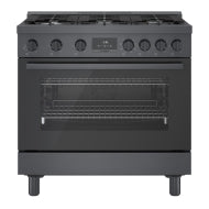Black stainless steel 36-inch dual fuel freestanding range with European convection from Bosch collection at Hartville Hardware