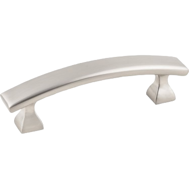 Curved satin nickel cabinet handle with flat design and square bases for home improvement projects and furniture upgrades
