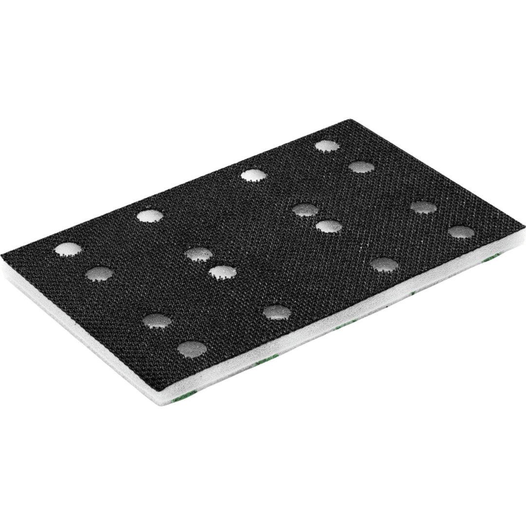 Black rectangular interface pad with multiple circular holes for woodworking tool accessories and sanding projects under $50