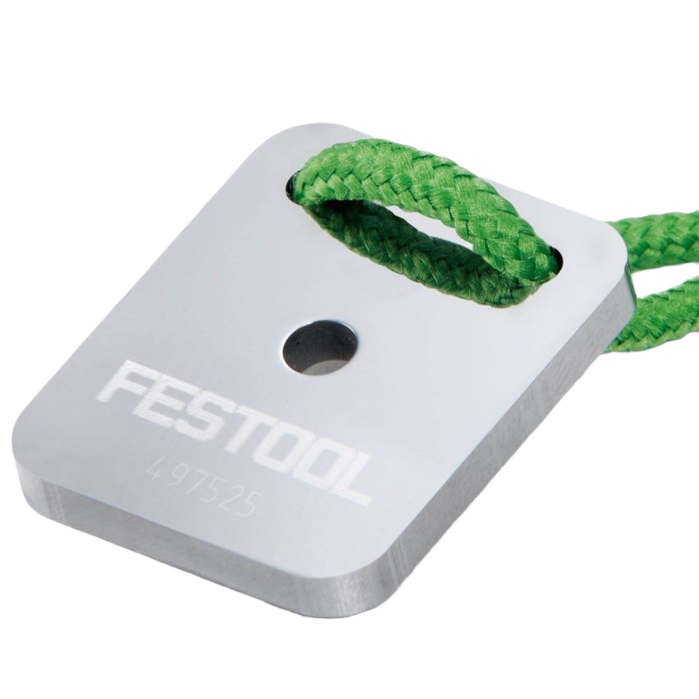 Compact Festool carbide spot repair scraper with green braided cord for woodworking tool accessories and home improvement tasks