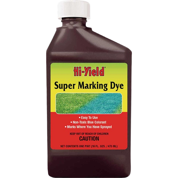 16 oz. bottle of blue marking dye for lawn care and garden use, non-toxic and easy to apply