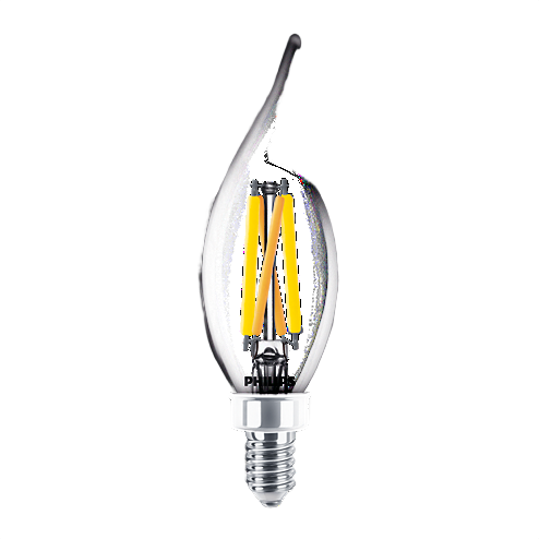 Clear candelabra LED light bulb with soft white filament design for lighting and electrical accessories collections