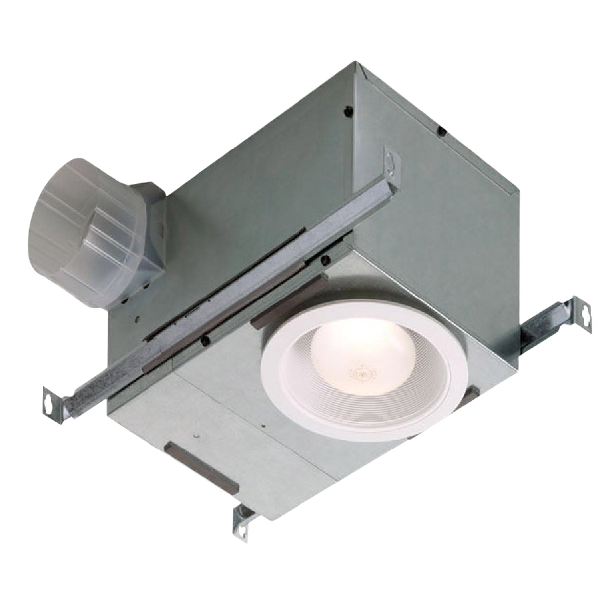 Ceiling exhaust fan with integrated recessed lighting and metal housing for home improvement ventilation tasks