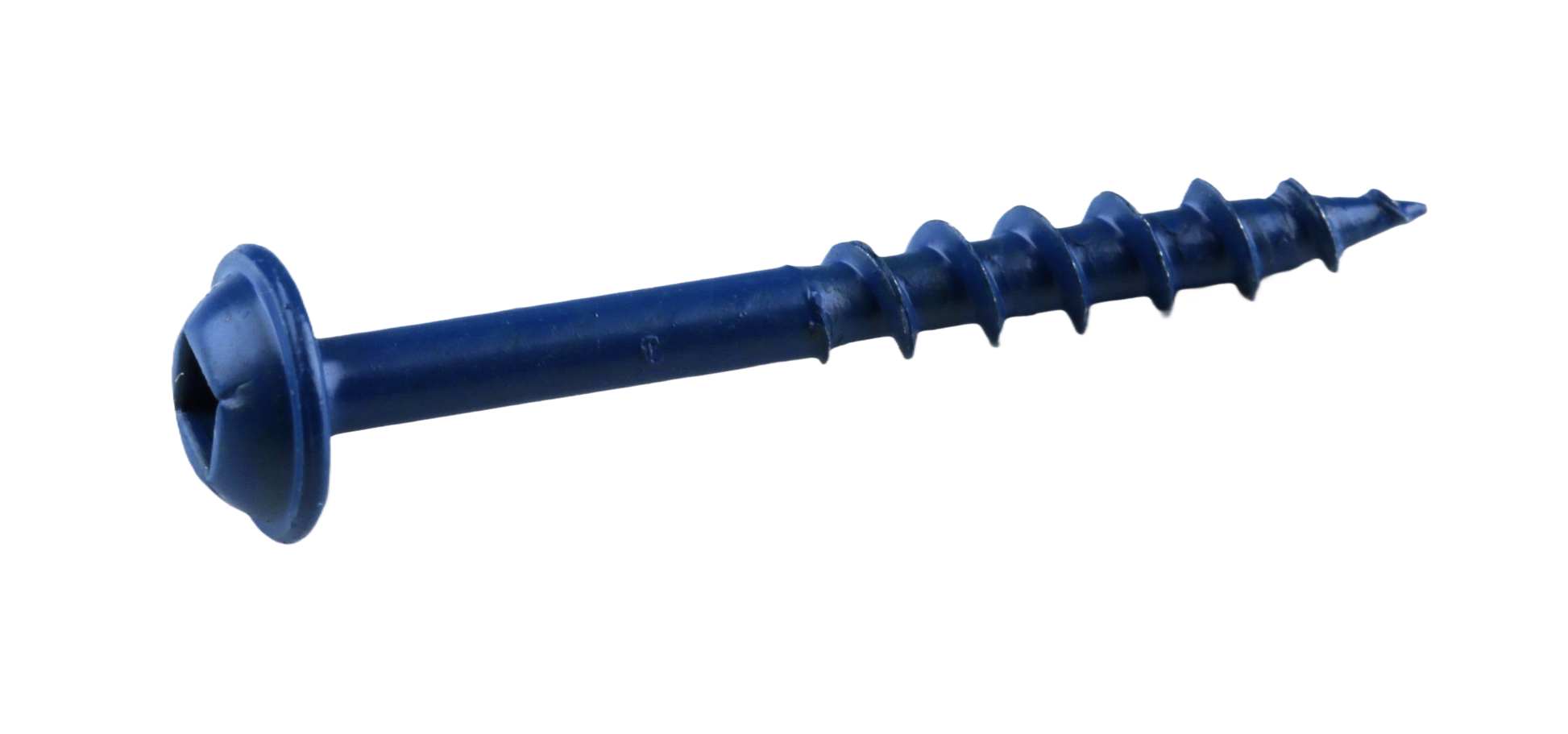 Single blue-coated #8 x 1-1/2 inch screw designed for woodworking and home improvement projects
