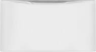 Matte white Laundry Pedestal with spacious storage drawer for washer organization in home appliance setting