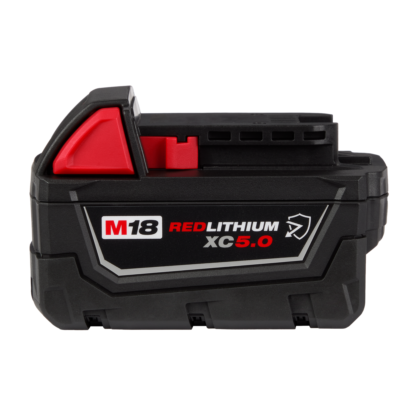 Compact rechargeable red and black power tool battery pack for tools and home improvement use