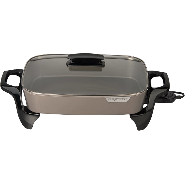 16-inch ceramic electric skillet with glass lid and black handles for versatile cooking in small kitchen appliances collection