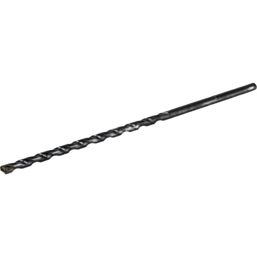 Long black carbide-tipped masonry drill bit for precise pilot hole drilling in power tool accessories and hardware collections