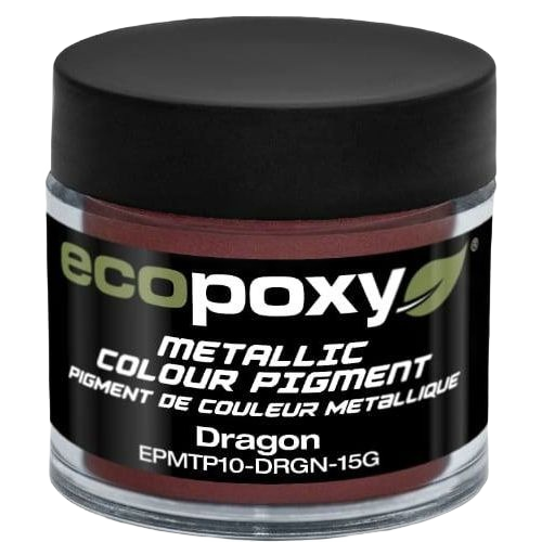 Small jar of EcoPoxy Dragon metallic color pigment for resin casting and finishing in wood sealers collection