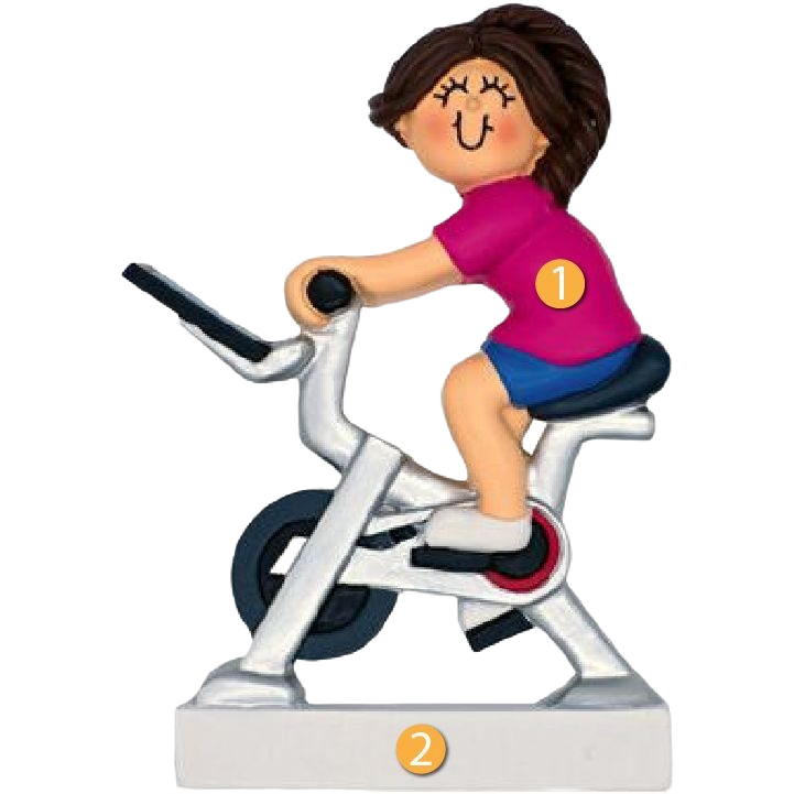 Personalized brunette female figurine on exercise bike ornament for Christmas Ornaments & Tree Decorations under $50 collection