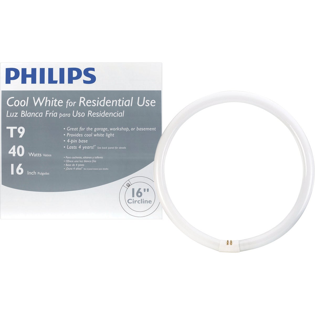 Philips 40 watt T9 circline fluorescent tube light bulb with 4-pin base for indoor and residential lighting collections