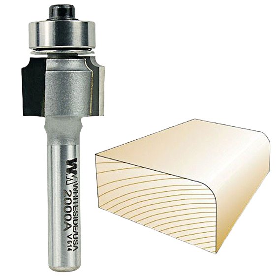 Router bit with bearing guide for rounding edges on wood, included in tool accessories and power tool collections under $50
