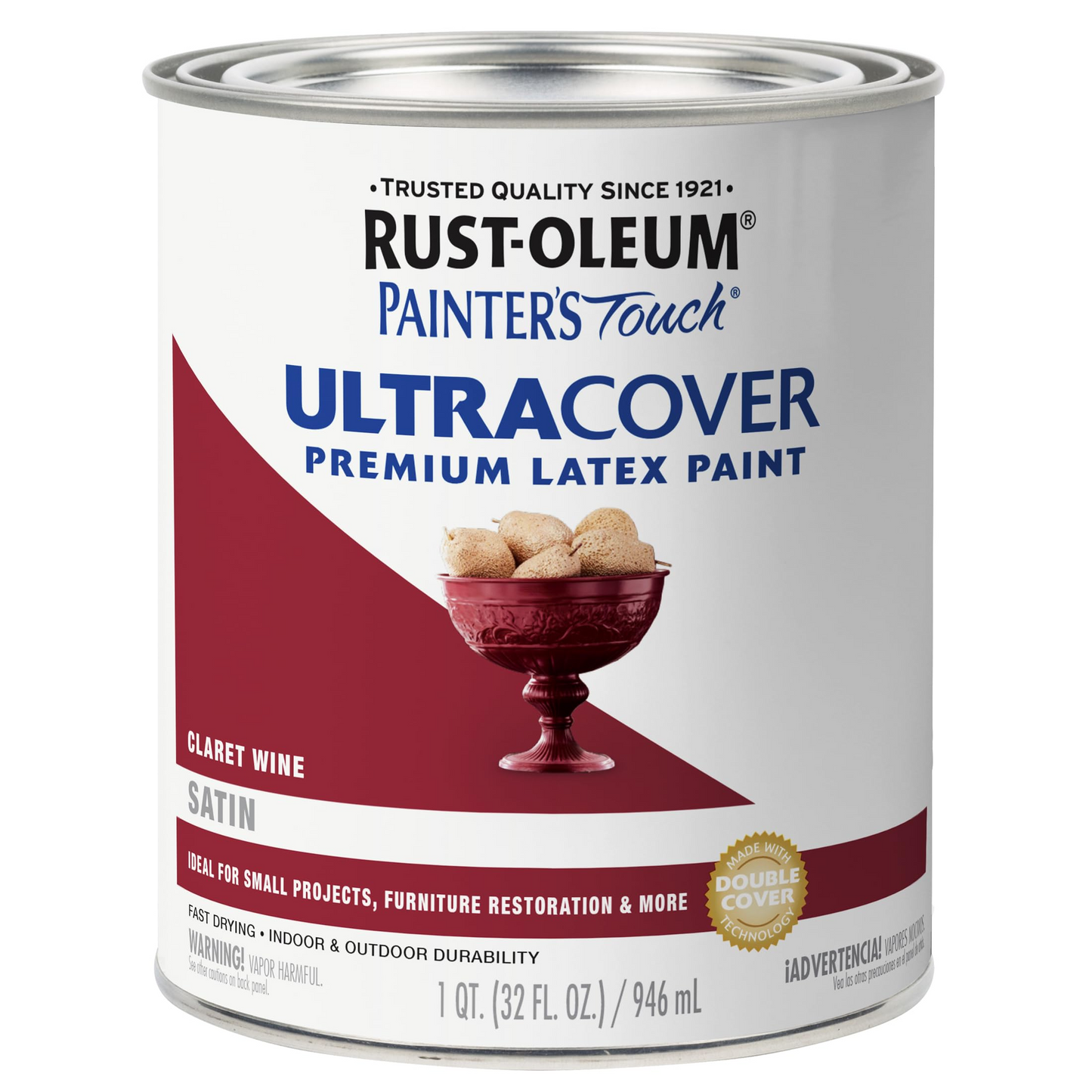 1-quart can of Rust-Oleum ultra cover satin latex paint in claret wine for specialty paint and home improvement