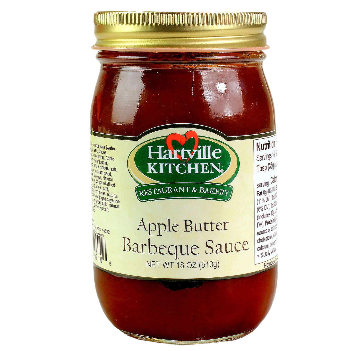 Glass jar of apple butter barbecue sauce with gold lid from Hartville Kitchen in sauces and food beverage collections