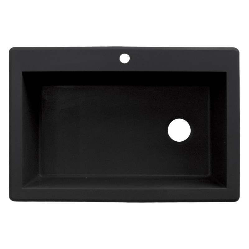 Matte black granite kitchen sink with top mount design and radius corners for home improvement projects