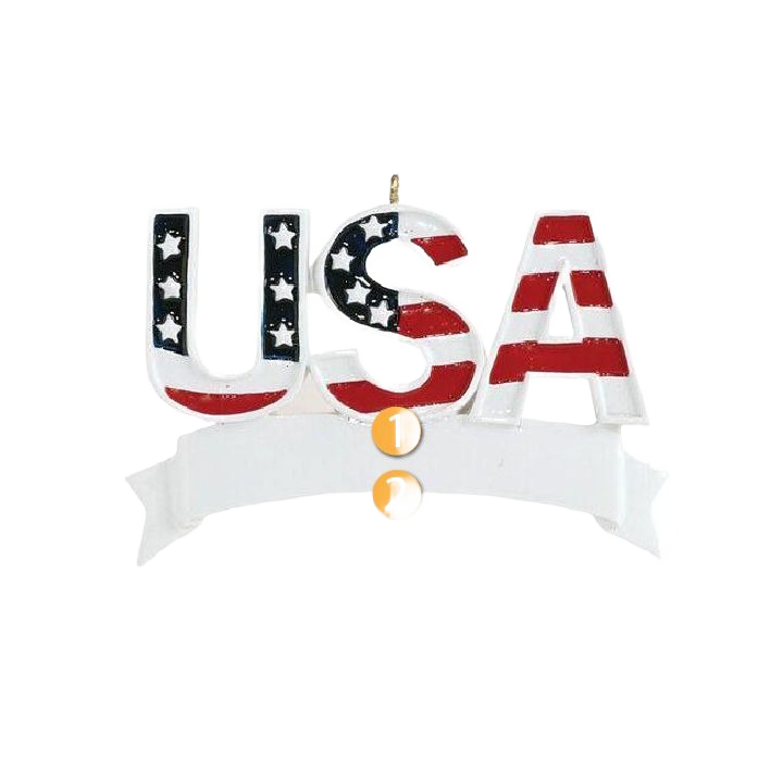 Patriotic Christmas ornament with USA letters featuring American flag design in holiday and tree decoration collections under 50 dollars