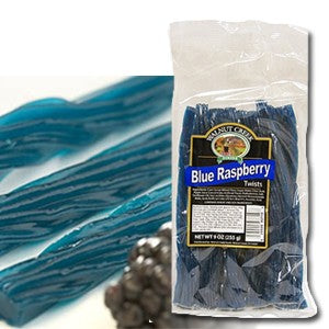 Clear bag of blue raspberry twist candies from Chocolates & Candies and Food & Beverage collections
