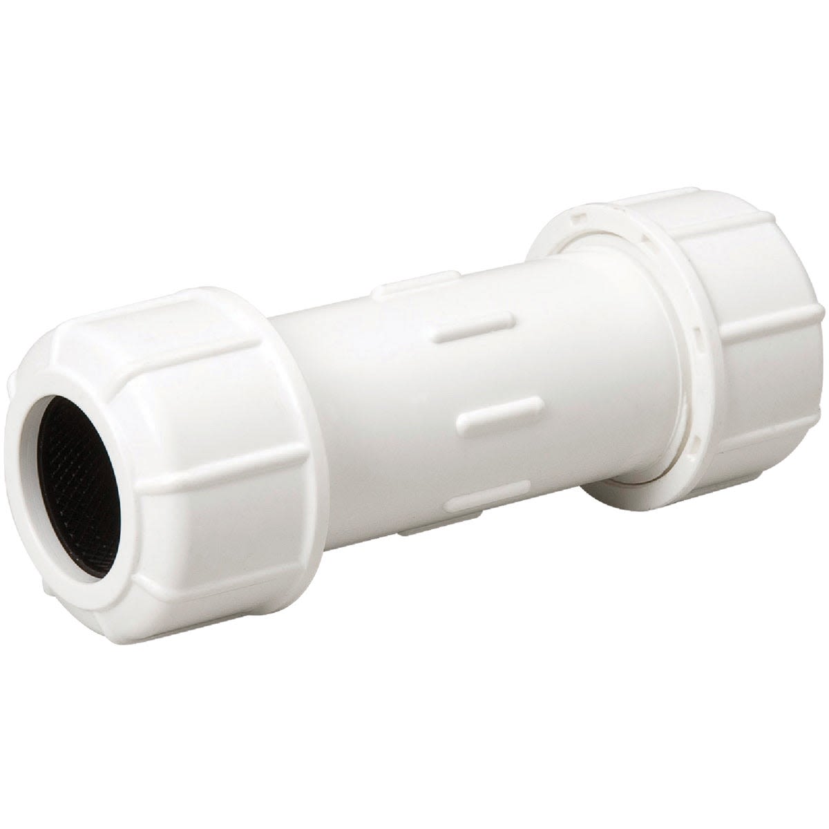 White plastic compression PVC coupling for plumbing pipe connections in Pipes & Fittings under $50 collection