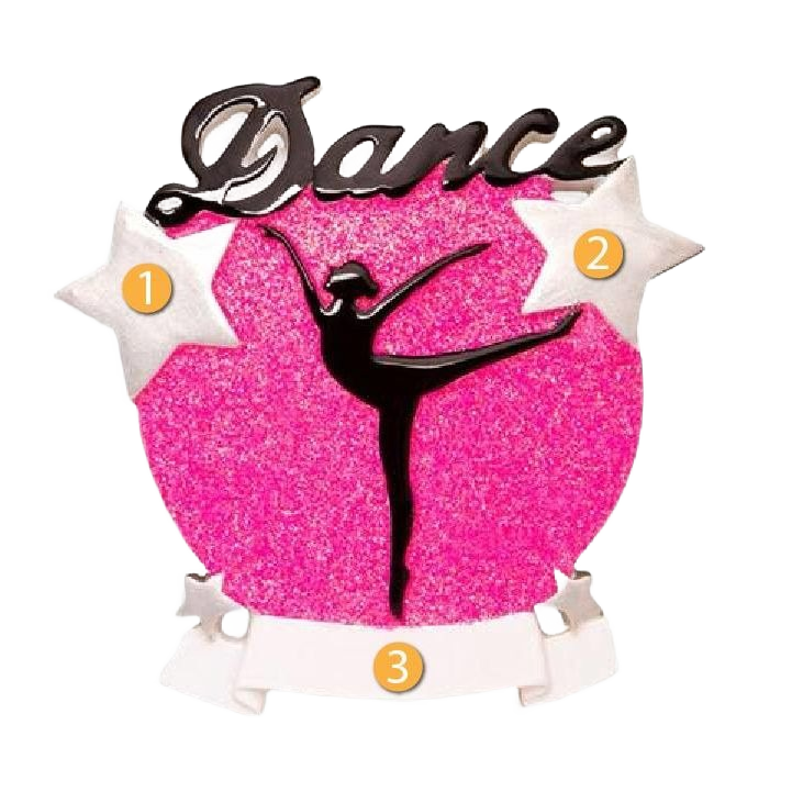 Personalized pink glitter ornament featuring a ballet dancer silhouette and decorative stars for Christmas decor under $50 collection