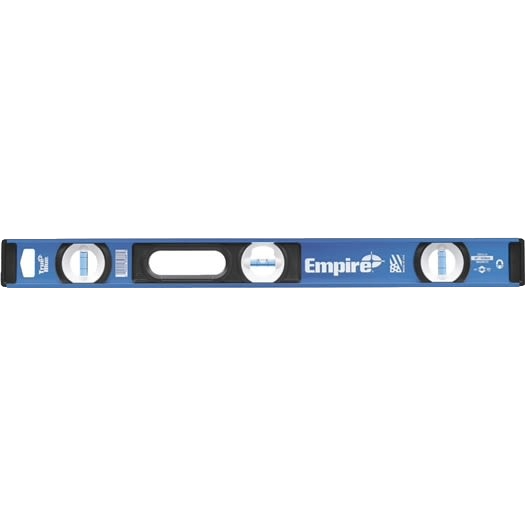 Blue I-beam level with magnetic vials and handle, designed for precision in woodworking and measuring tools collection