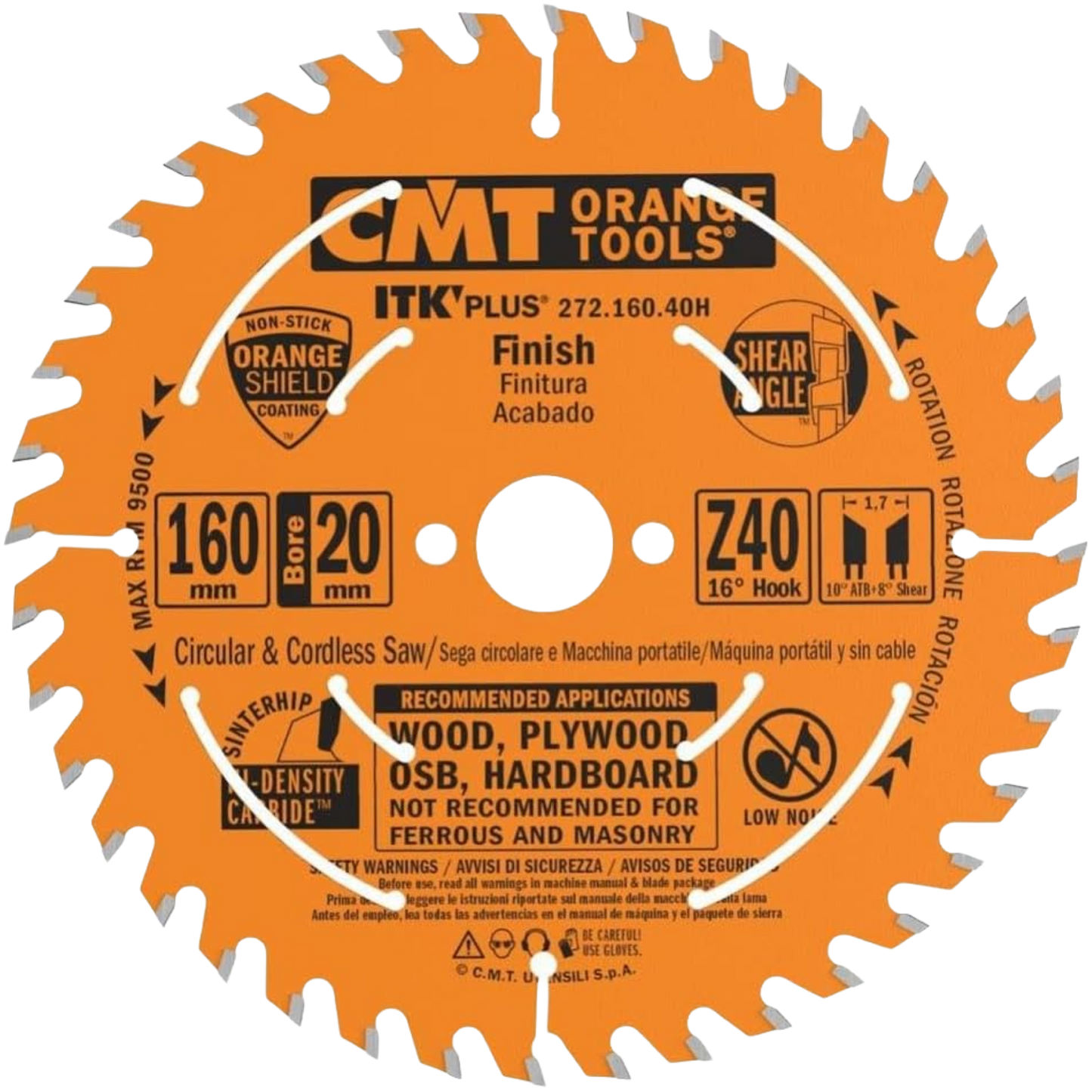 CMT Orange Tools 165x1.8/1.2x20mm 40T Finish Saw Blade