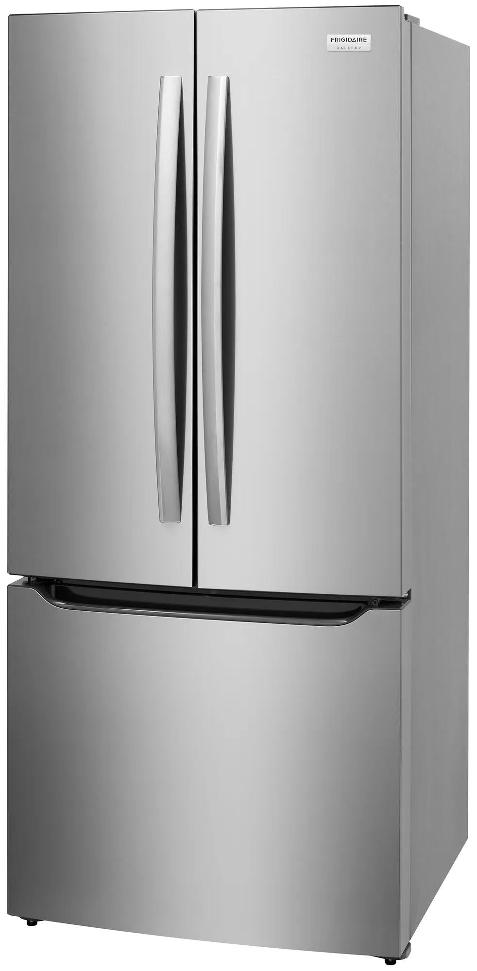 Sleek stainless steel French door refrigerator with bottom freezer drawer from kitchen and appliances collection