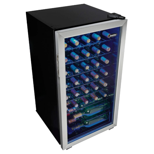 36 Bottle Wine Cooler, Interior Blue LED Lighting, Wire Shelves