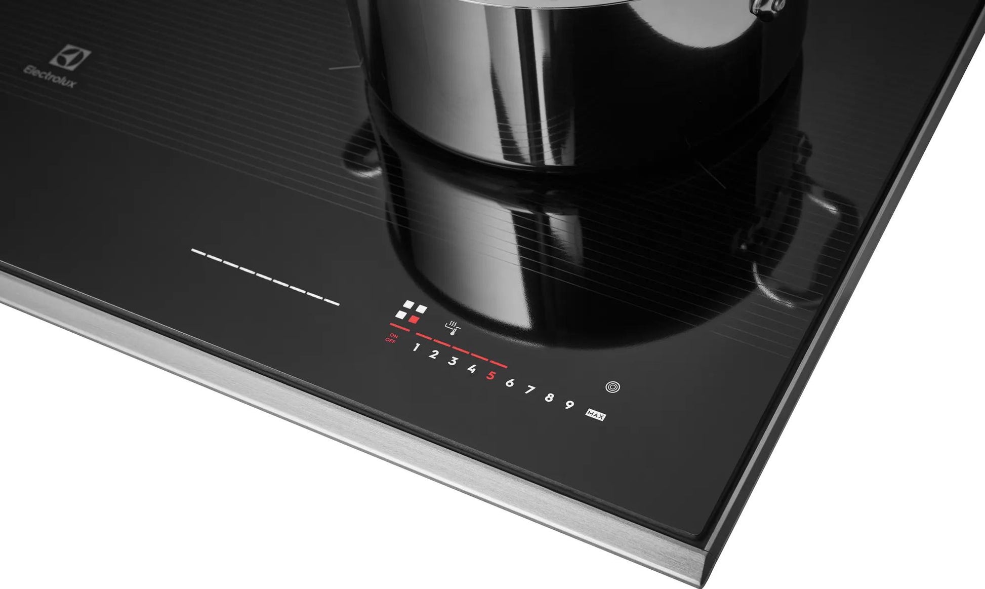 Black induction cooktop with digital power settings and stainless steel trim in Induction Cooktops and Kitchen & Kitchenware collections