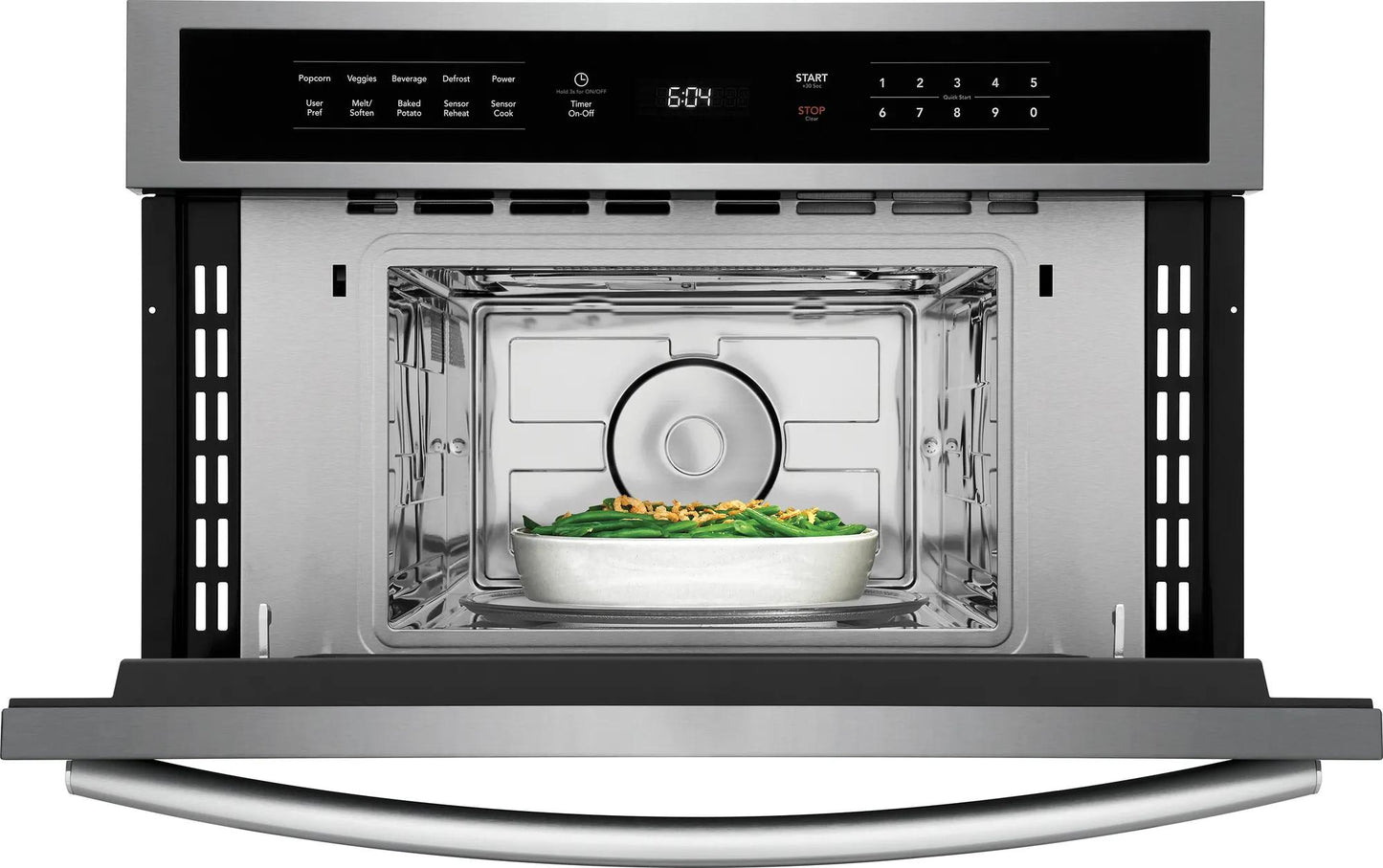 Stainless steel built-in microwave with drop-down door and sensor cooking controls from kitchen appliances collection