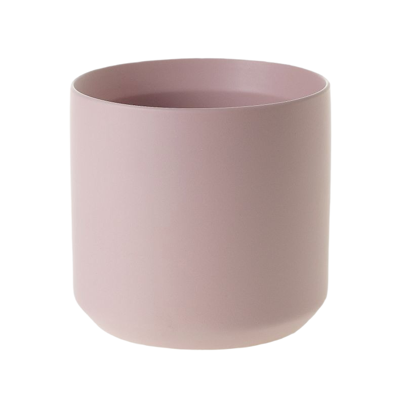 Matte pink cylindrical pot made of smooth material for stylish home decor and plant display.