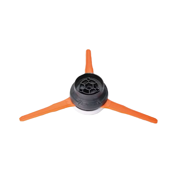 Durable PolyCut mowing head with three orange thermoplastic blades for STIHL parts and home improvement tools collections