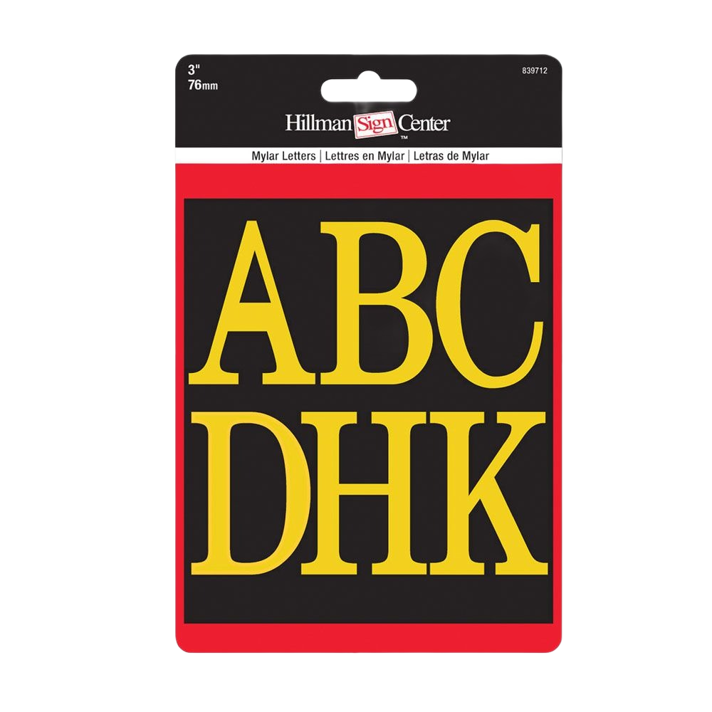 Gold letters on black Mylar background in 3-inch size, suitable for home improvement and hardware projects under $50.