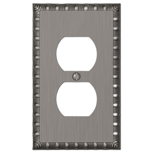 Antique nickel wall plate with decorative egg and dart border for duplex outlets in home improvement projects
