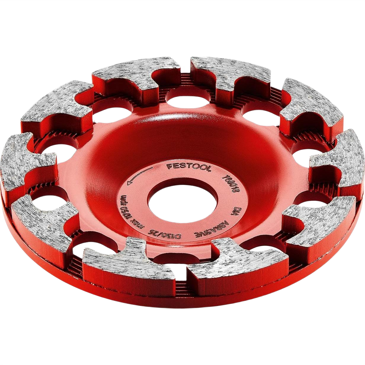 Red and metallic diamond surface grinding disc for woodworking power tool accessories and home improvement tasks
