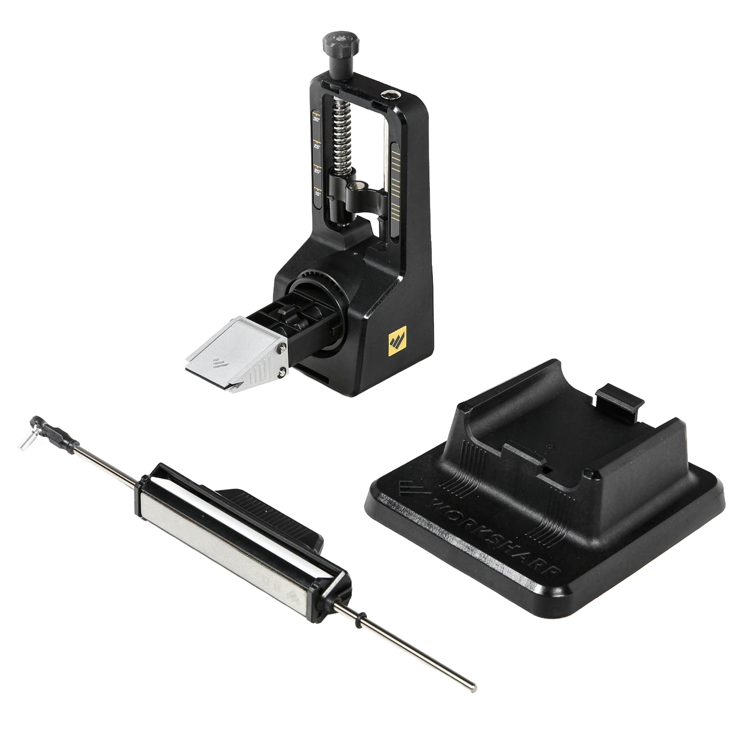 Compact black and silver adjustable knife sharpener with sharpening stone and sturdy base in kitchen gadgets under $100 collection